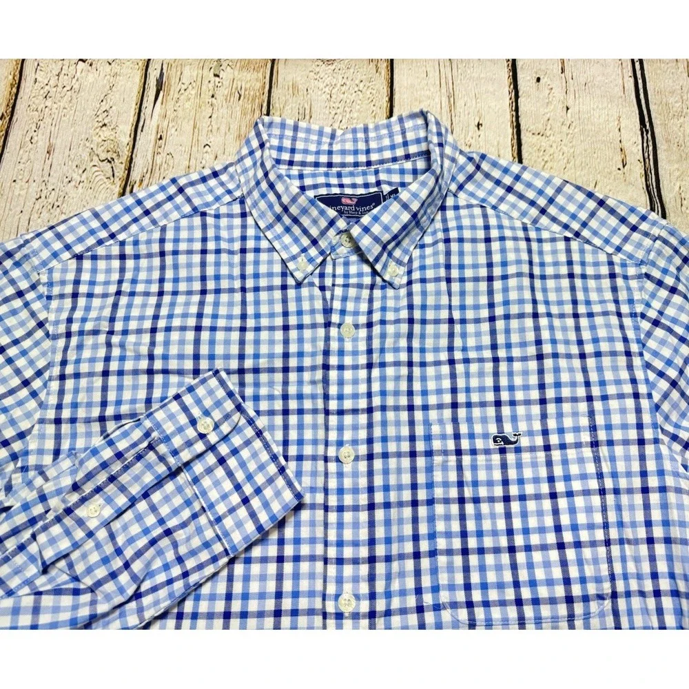 Vineyard Vines Shirt Mens XL Blue Check L/S Stretch Poplin Twill Button Down - Picture 1 of 7